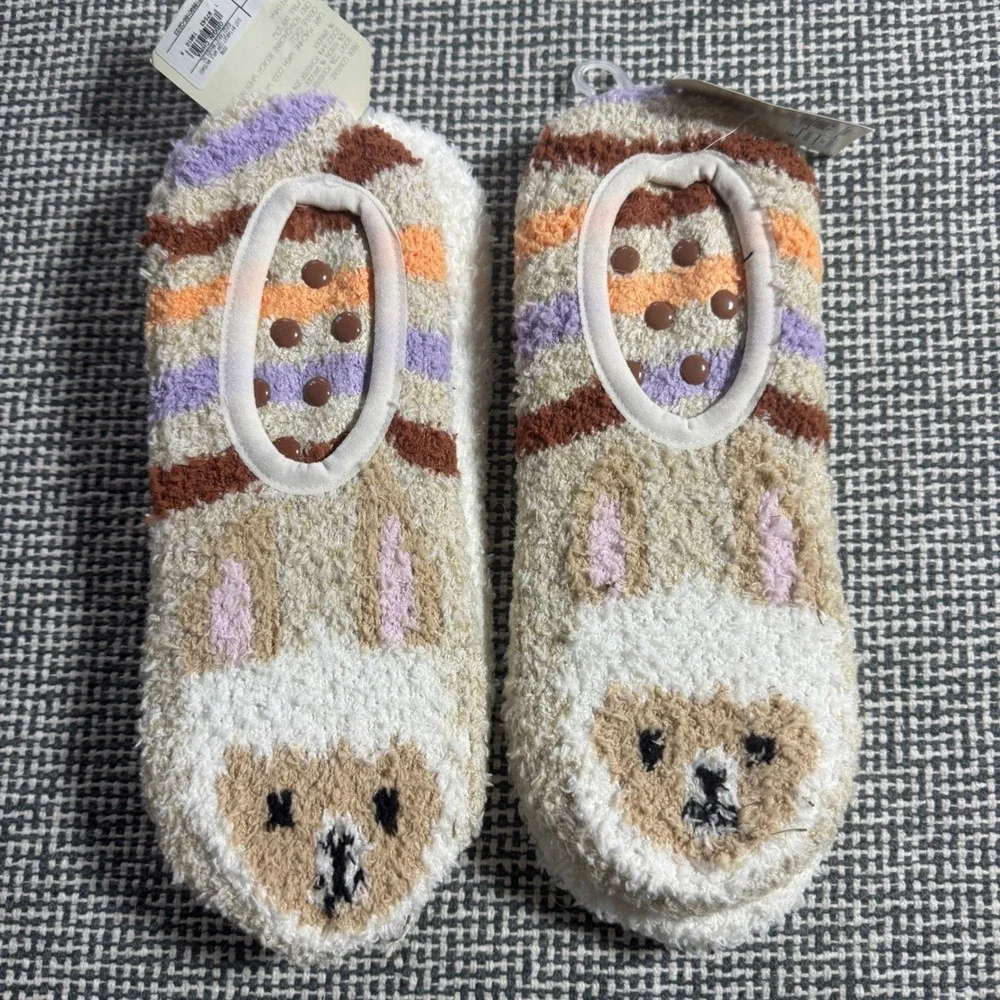 More Than Magic Womens Sherpa Slipper Socks Non Slip Low Cut Animal Liners New